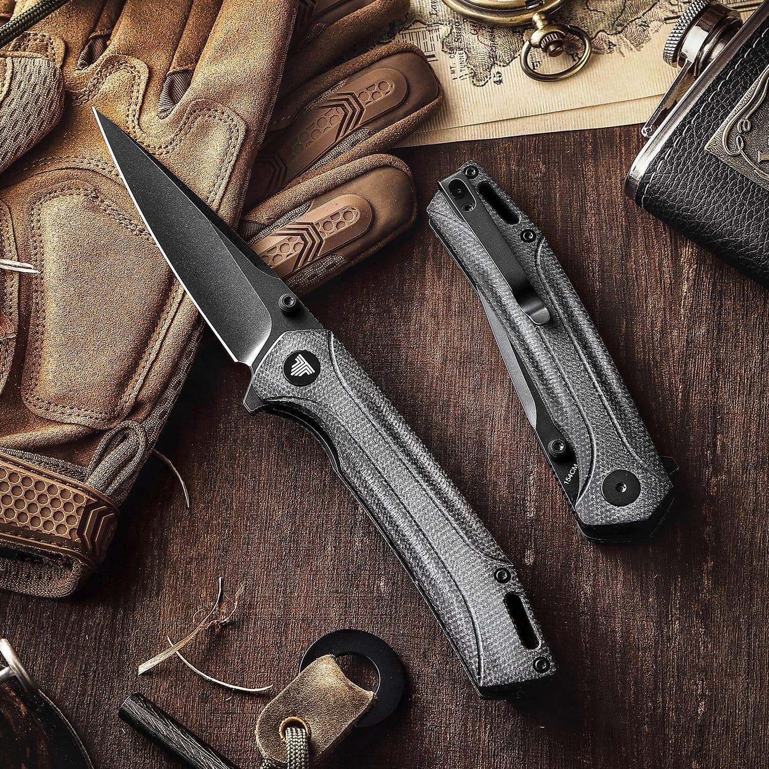 Складной туристический нож TRIVISA Volans-04B клинок 154CM рукоять микарта (черный-черный)