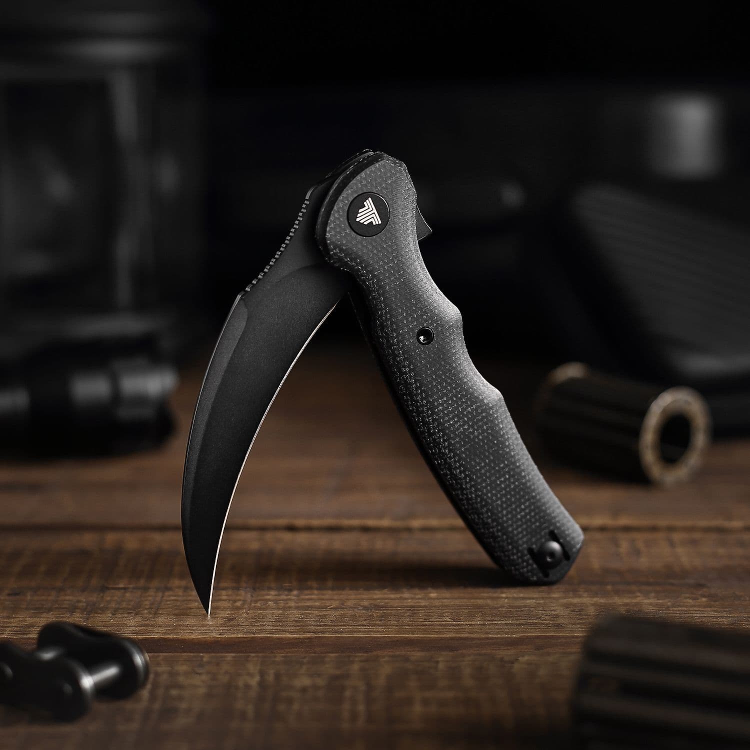 Складной туристический нож TRIVISA Lacerta-04B клинок 14C28N рукоять микарта (черный-черный)