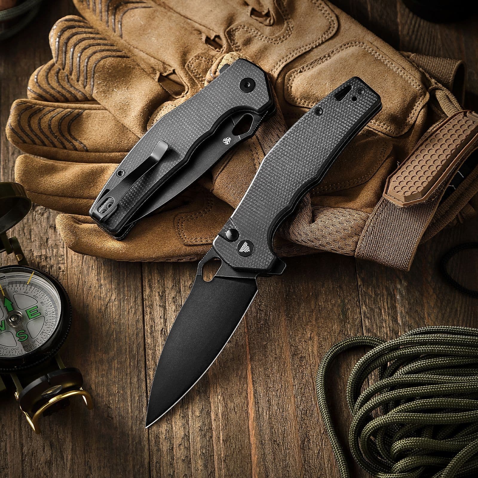 Складной туристический нож TRIVISA Corvus-04B клинок 14C28N рукоять микарта (черный-черный)